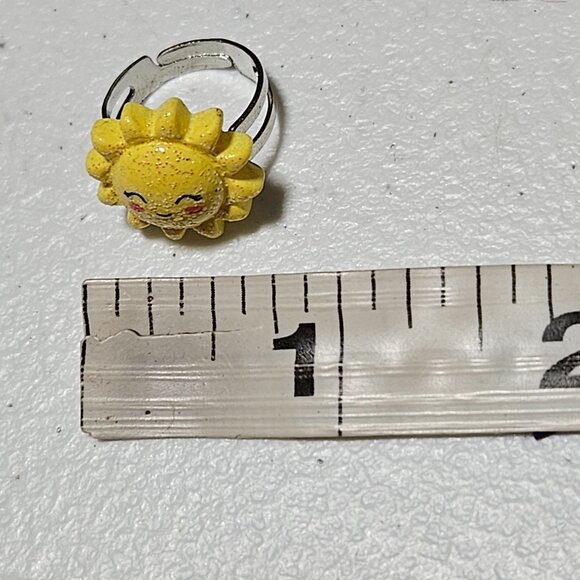 Yellow Smiley Face Sunshine Sunburst Ring Girls Costume Jewelry Adjustable - Picture 5 of 5